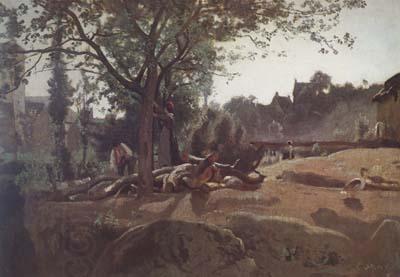 Jean Baptiste Camille  Corot Paysans sous les arbres au soleil levant (mk11)
